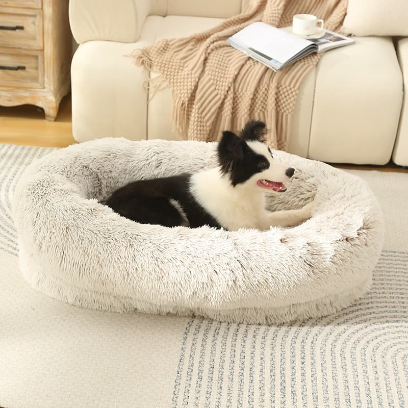 ペットマット 犬用 ふわふわ長毛円形クッションベッド
