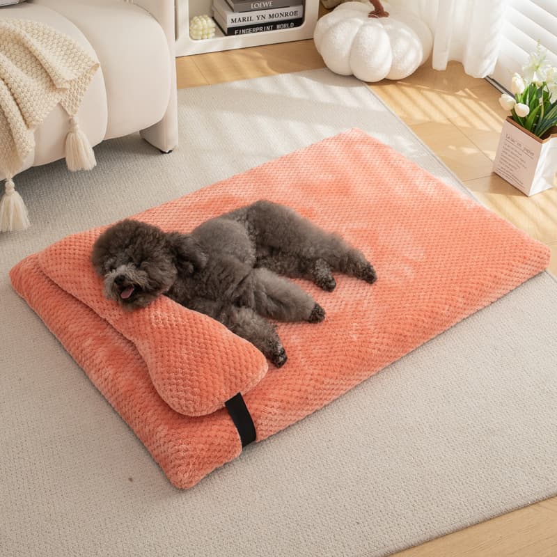 ペットマット 犬用 もこもこ包み込むロール枕付きマット