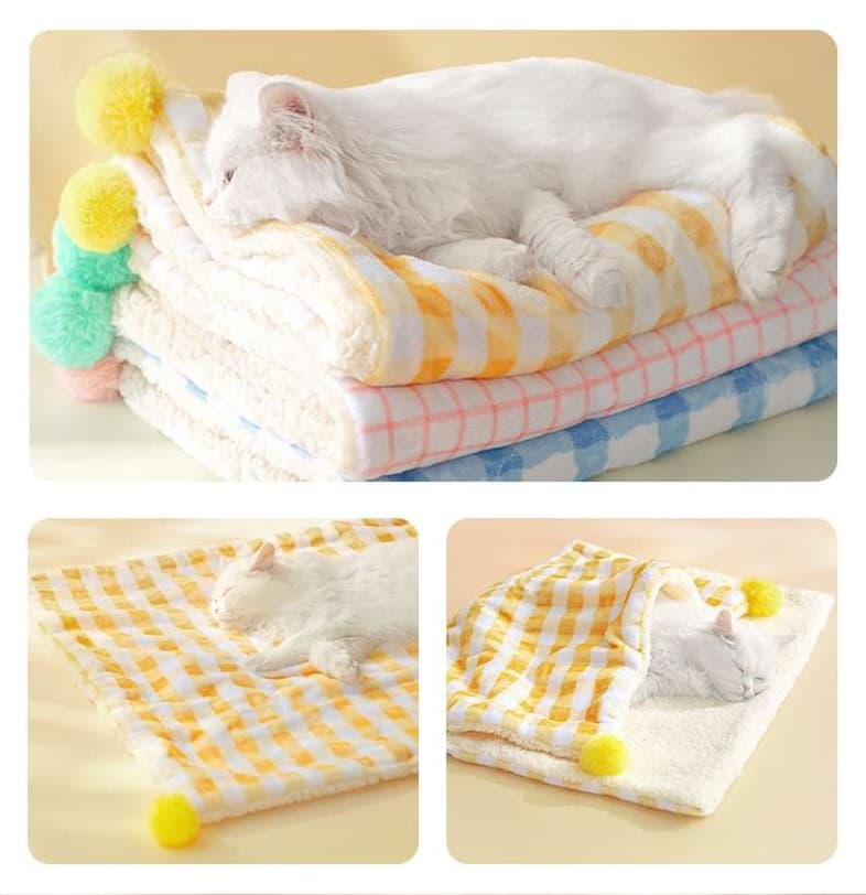 ペットマット 猫用 もこもこポンポン付きマット