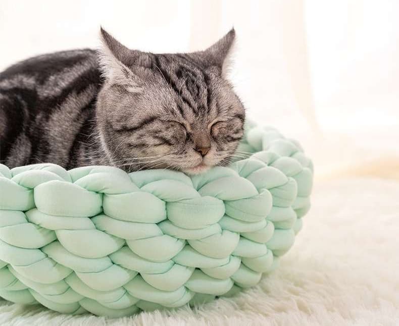 ペットマット 猫用 もこもこ編み込みまるベッド