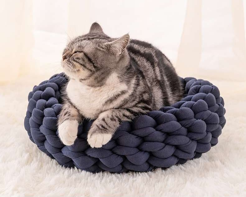 ペットマット 猫用 もこもこ編み込みまるベッド