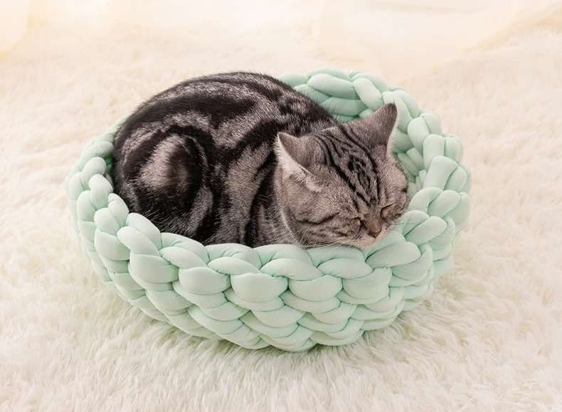 ペットマット 猫用 もこもこ編み込みまるベッド