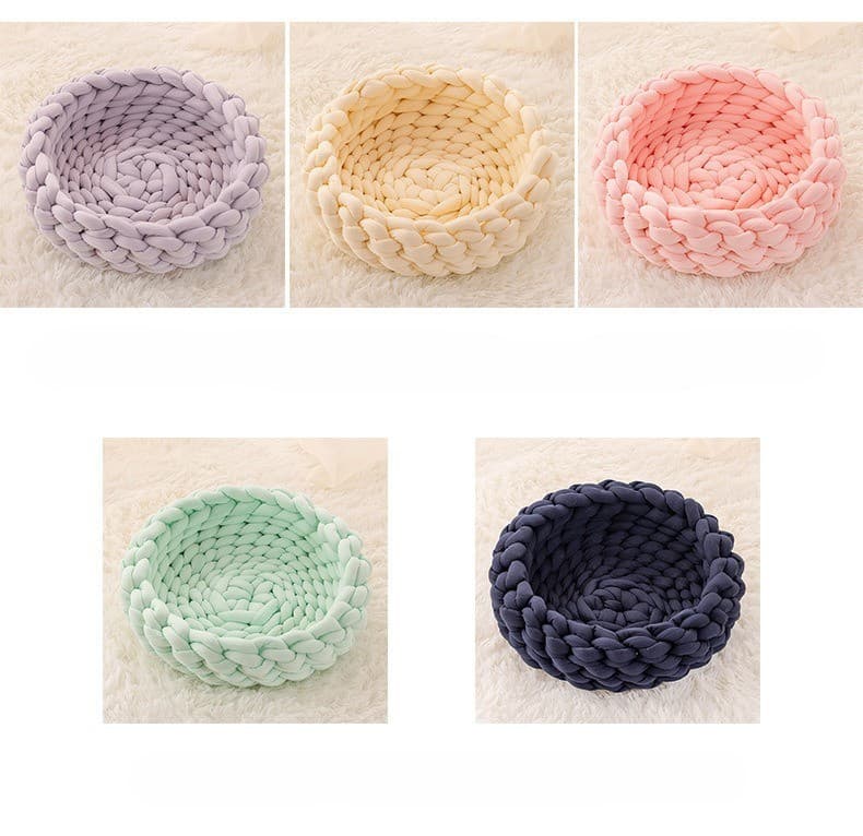 ペットマット 猫用 もこもこ編み込みまるベッド