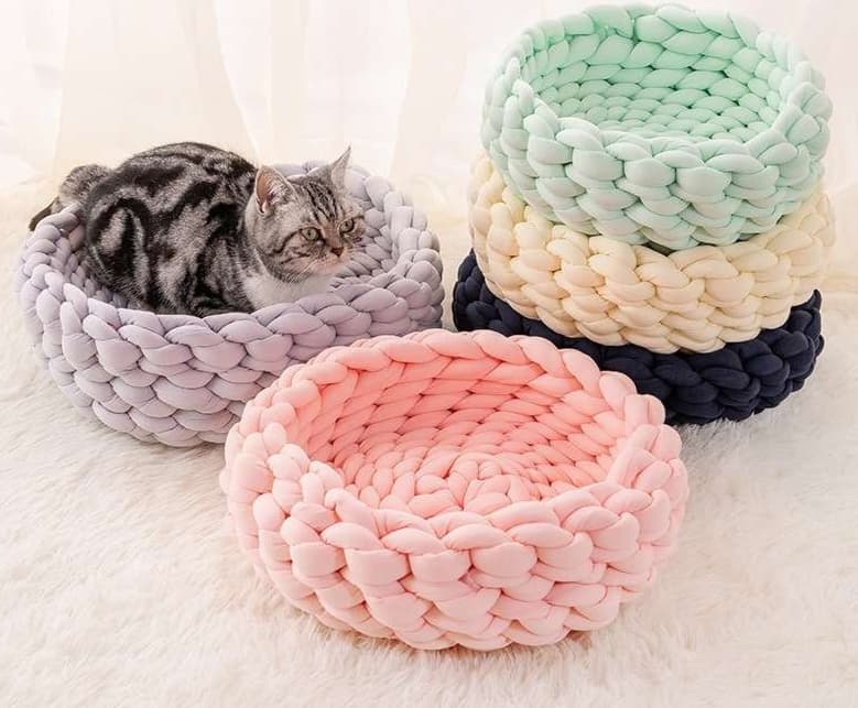 ペットマット 猫用 もこもこ編み込みまるベッド