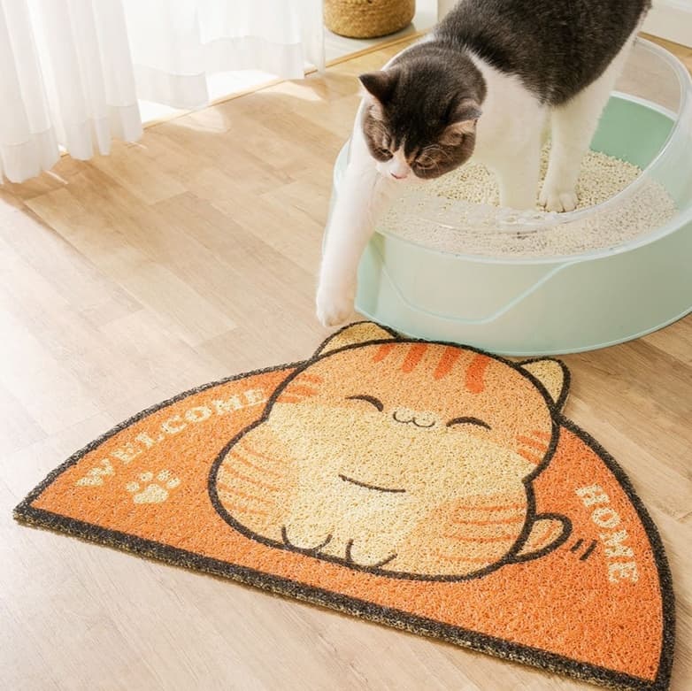 ペットマット 猫用 かわいい笑顔の猫型マット