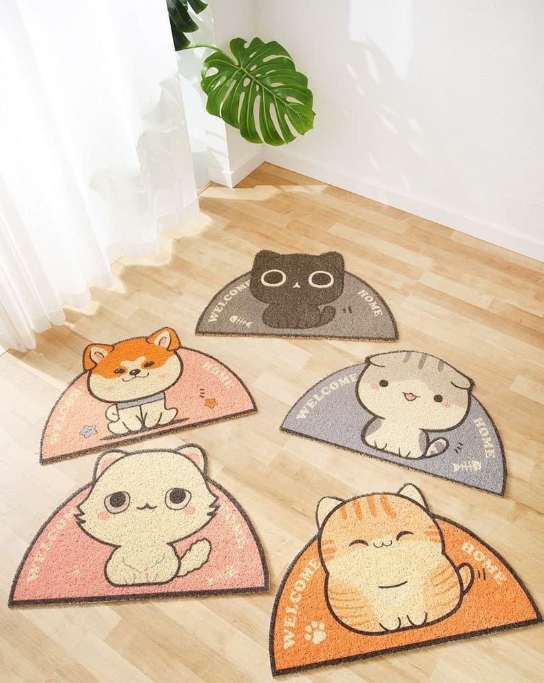 ペットマット 猫用 かわいい笑顔の猫型マット