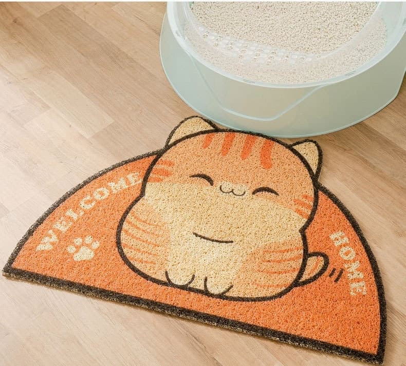 ペットマット 猫用 かわいい笑顔の猫型マット