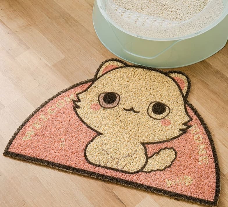 ペットマット 猫用 かわいい笑顔の猫型マット