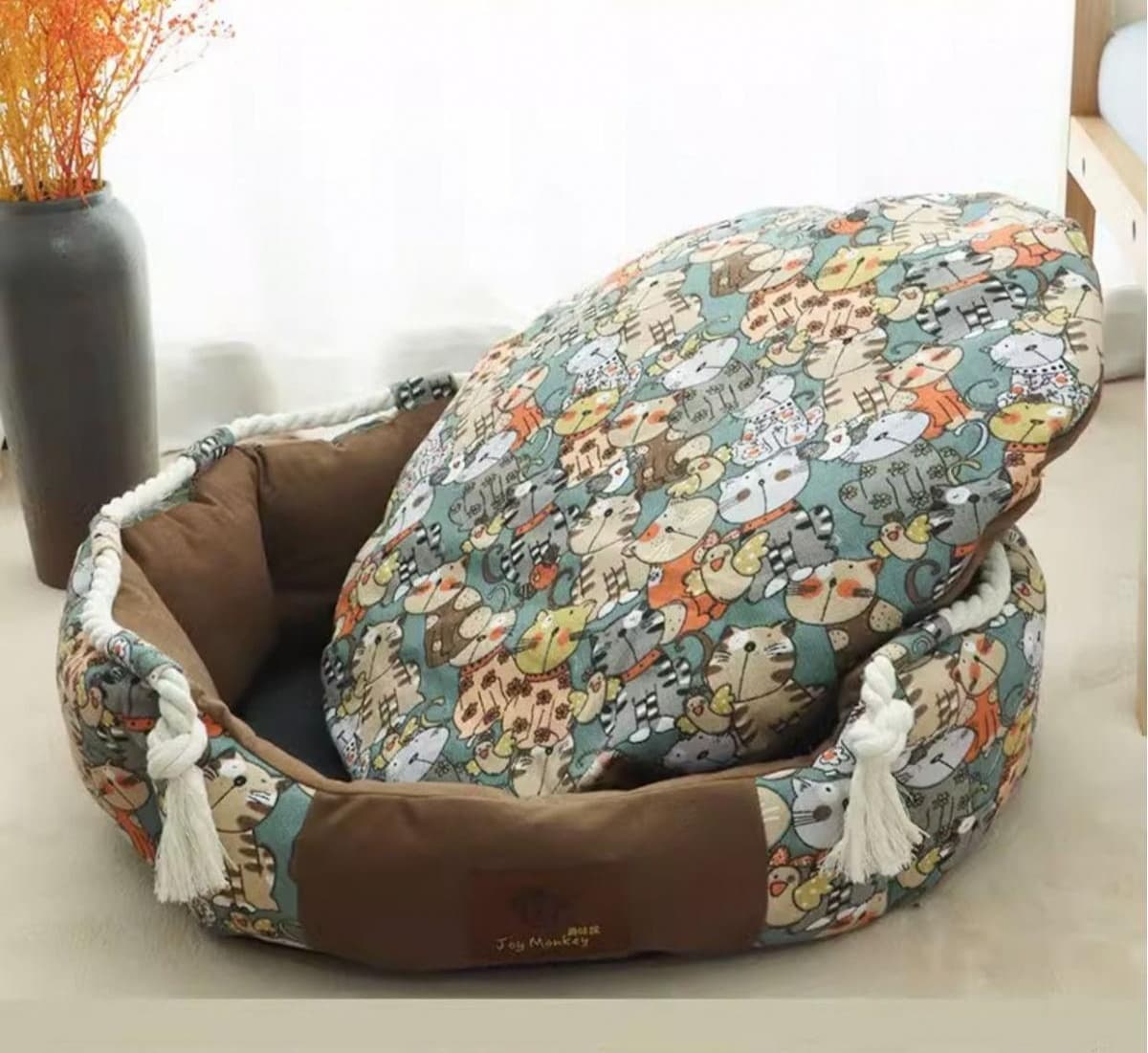 ペットマット 猫用 和風もこもこ円形ベッド