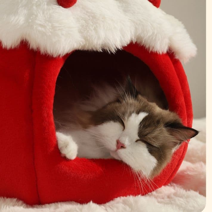 ペットマット 猫用 ふわふわ苺ケーキ型隠れ家ベッド