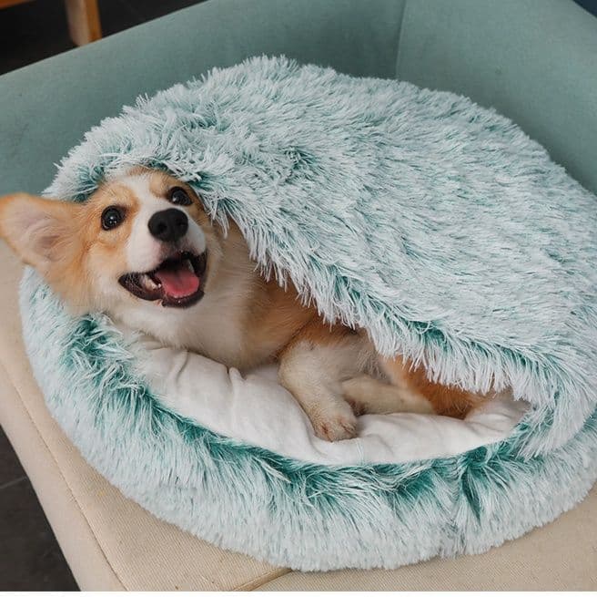 ペットマット 犬猫兼用 ふわふわ長毛円形包み込みペットベッド