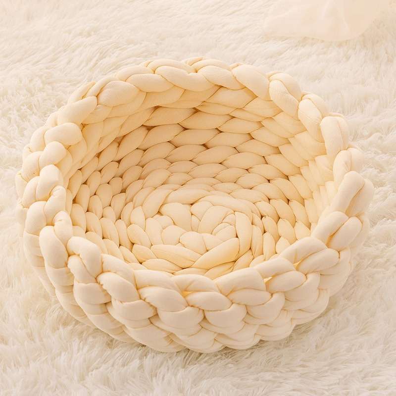 ペットマット 猫用 もこもこ編み込みまるベッド