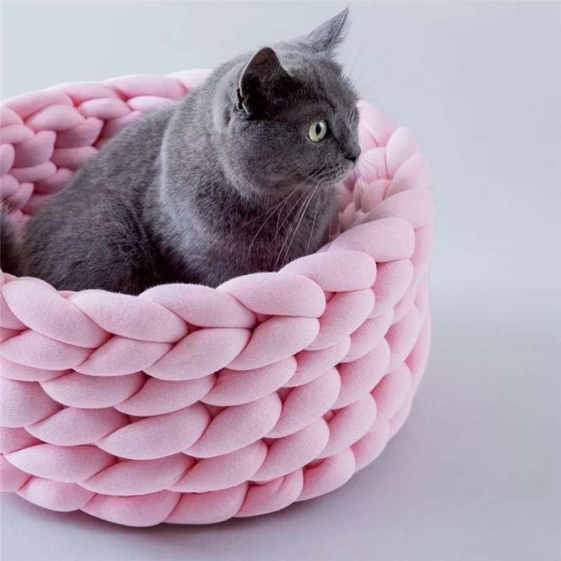 ペットマット 猫用 もこもこ編み込みまるベッド