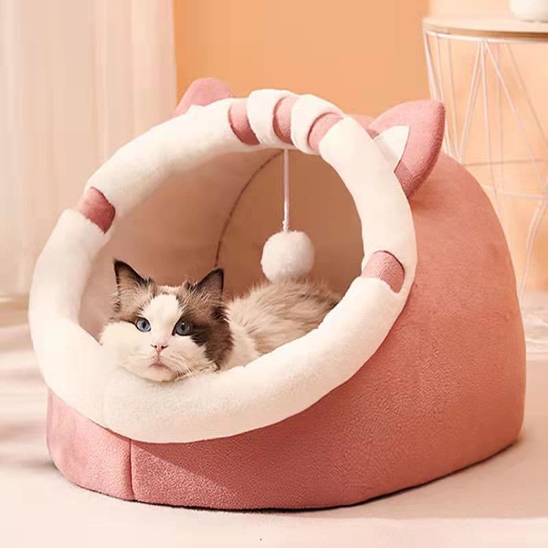 ペットマット 猫用 もこもこ耳付きドーム型ペットハウス