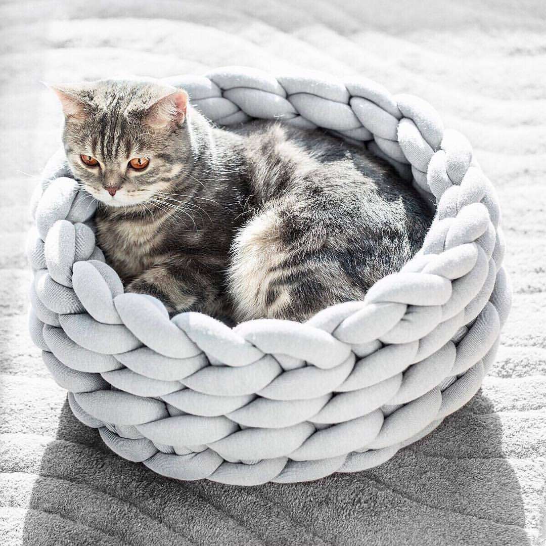 ペットマット 猫用 もこもこ編み込みまるベッド