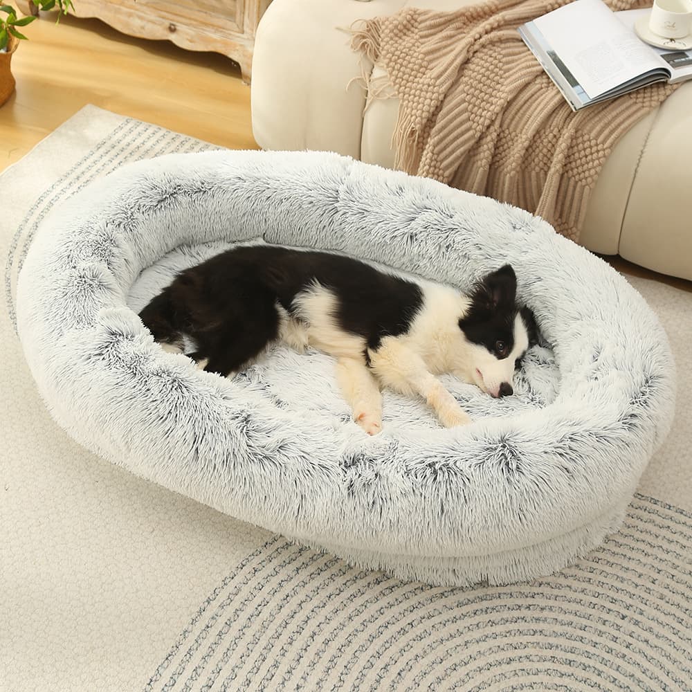 ペットマット 犬用 ふわふわ長毛円形クッションベッド