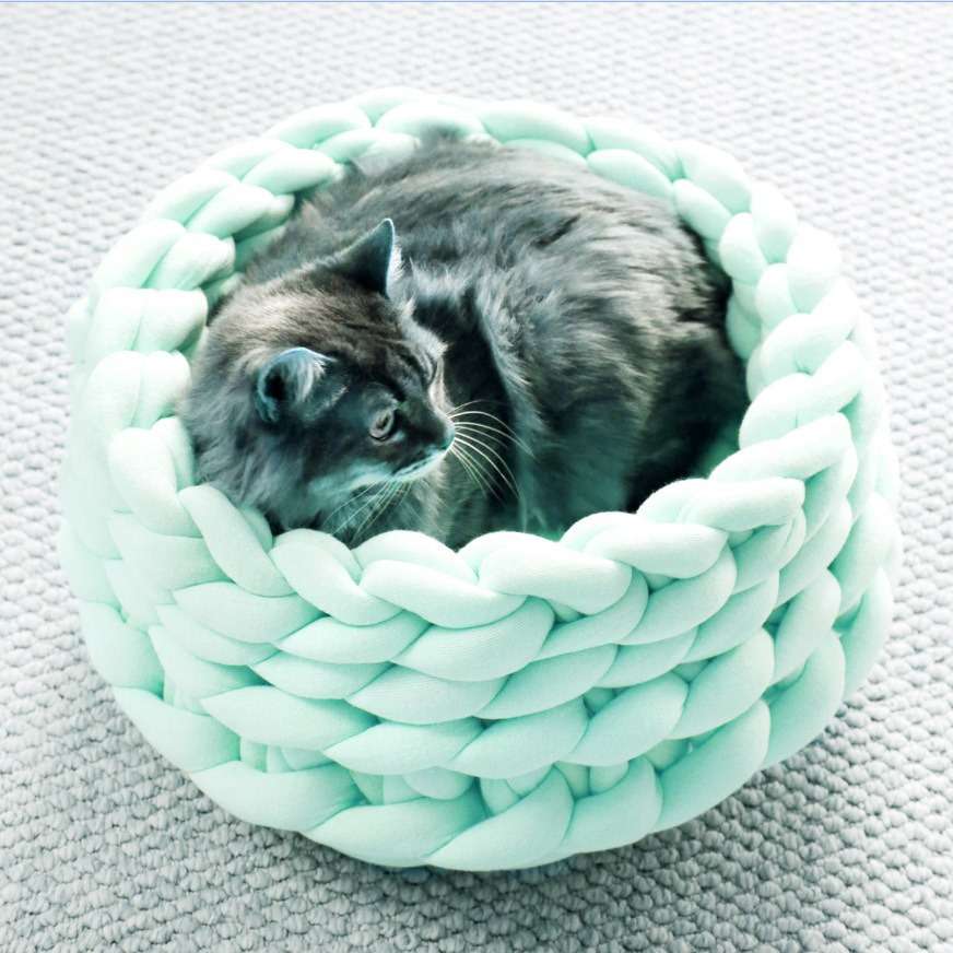 ペットマット 猫用 もこもこ編み込みまるベッド