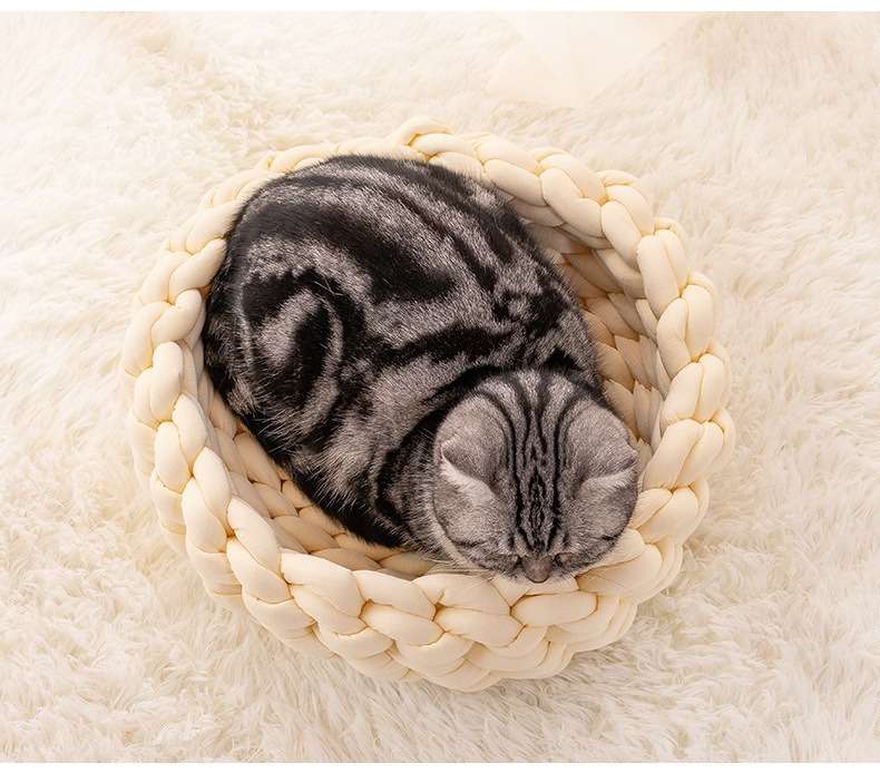 ペットマット 猫用 もこもこ編み込みまるベッド