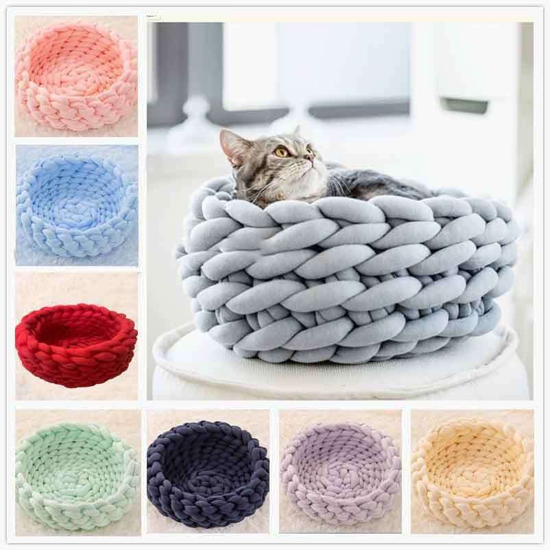 ペットマット 猫用 もこもこ編み込みまるベッド