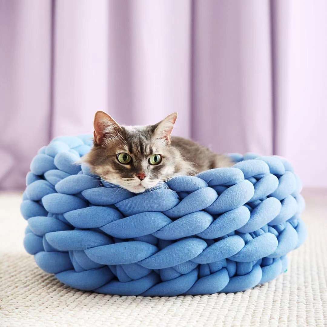 ペットマット 猫用 もこもこ編み込みまるベッド
