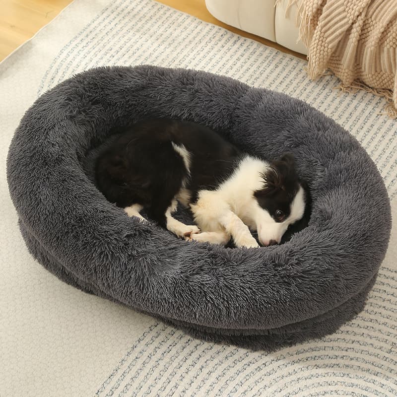 ペットマット 犬用 ふわふわ長毛円形クッションベッド