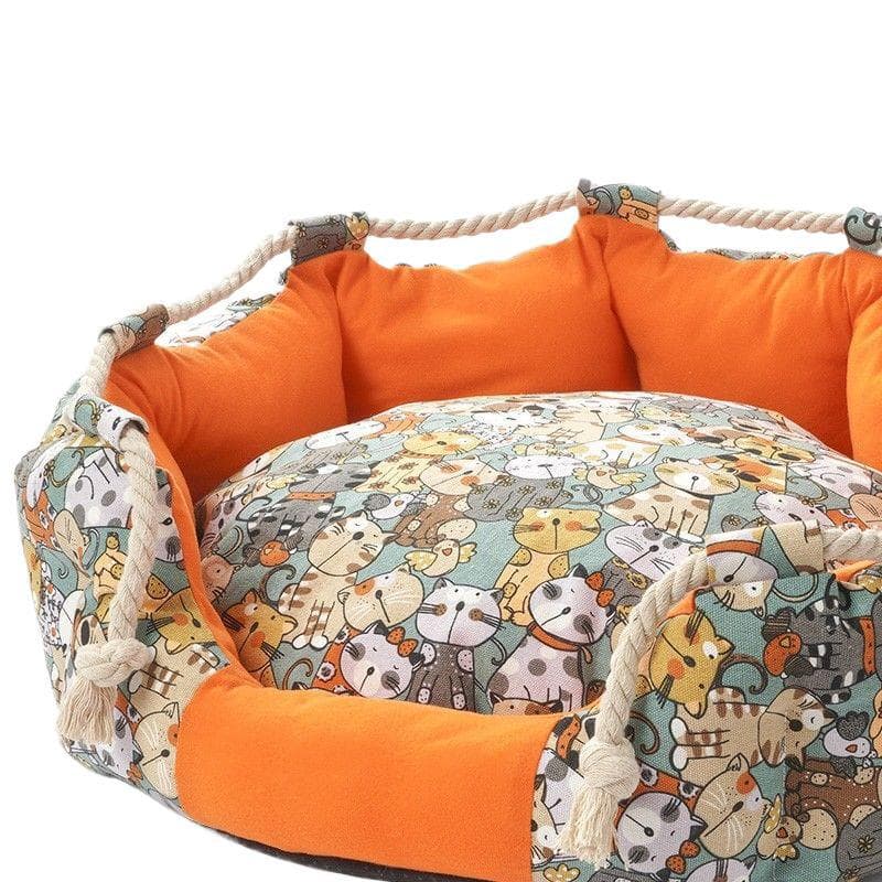 ペットマット 猫用 和風もこもこ円形ベッド