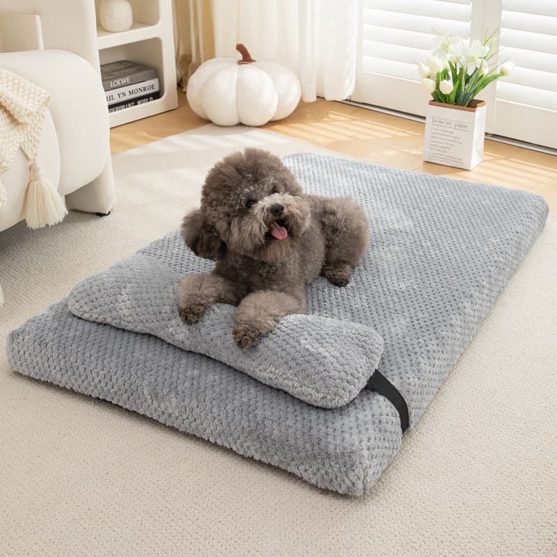 ペットマット 犬用 もこもこ包み込むロール枕付きマット