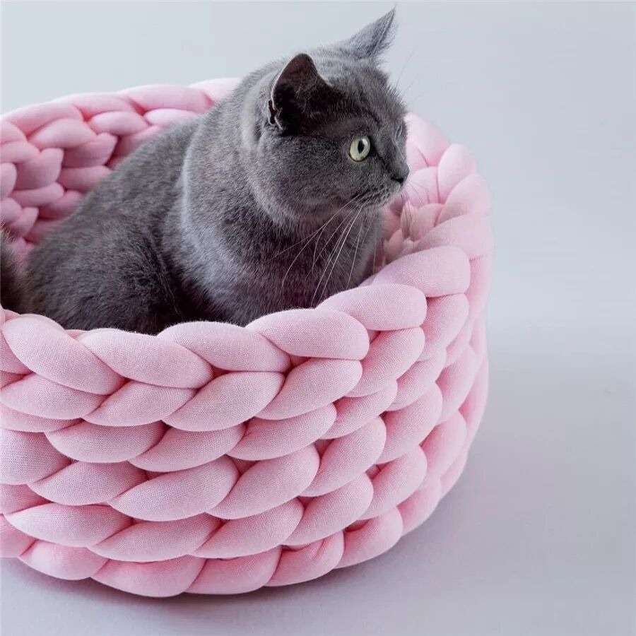 ペットマット 猫用 もこもこ編み込みまるベッド