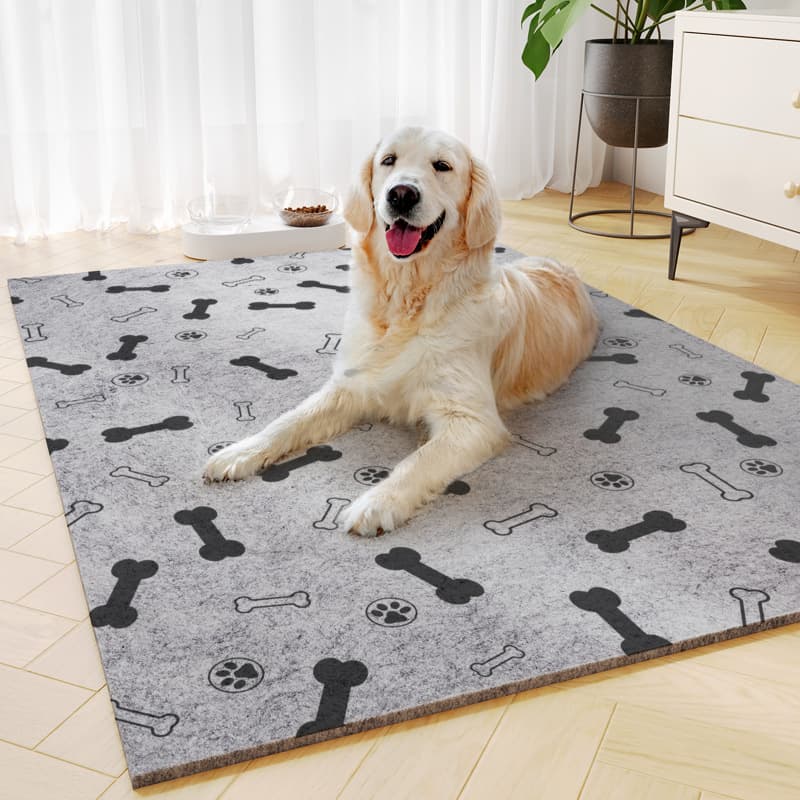 ペットマット 犬用 可愛い骨と足跡柄の滑り止め付き大判マット