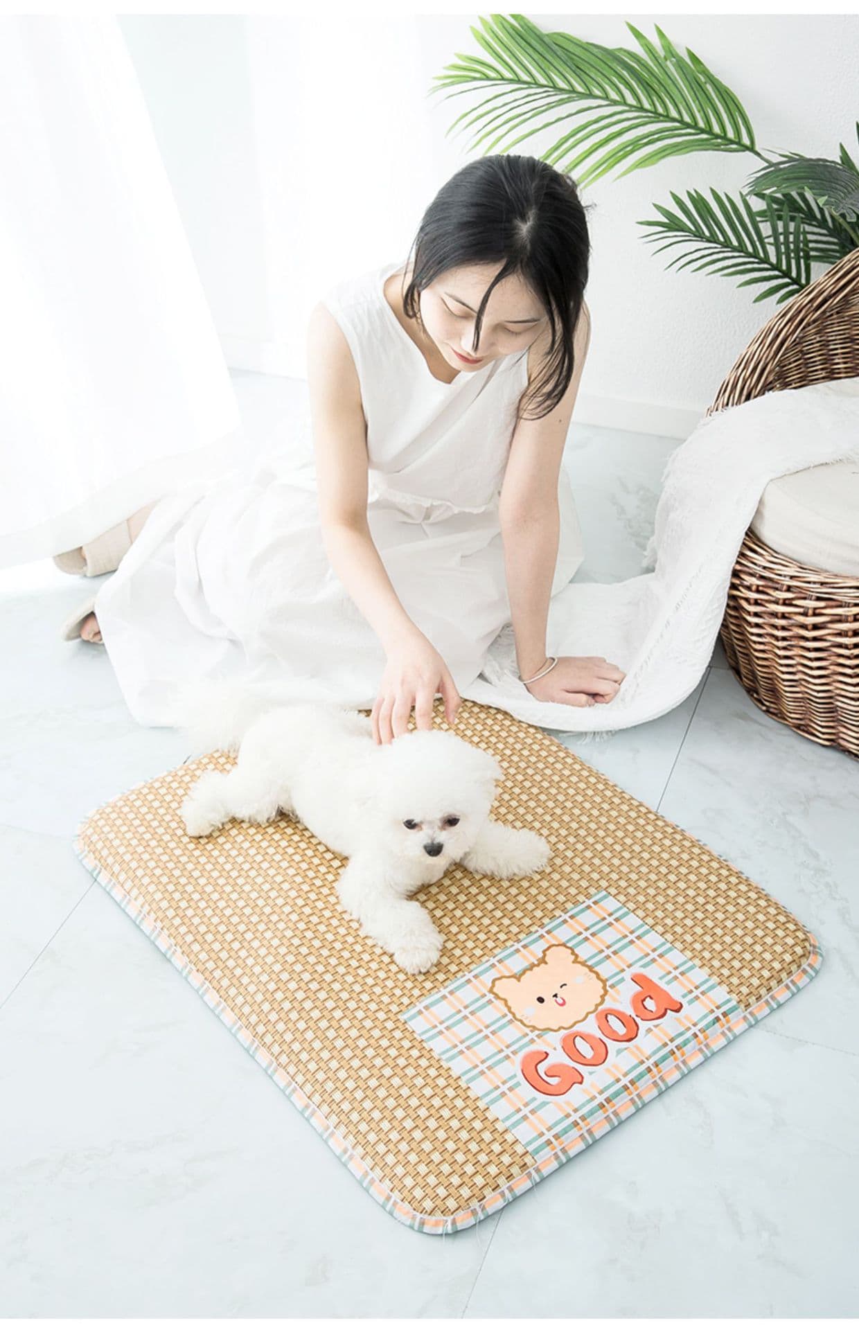 ペットマット 猫用 夏涼しい竹製ラグマット