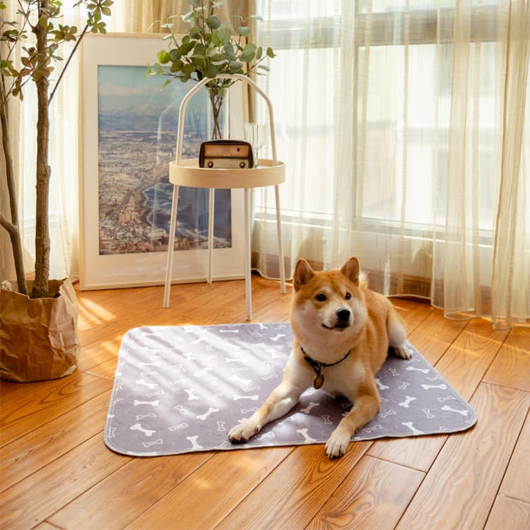 ペットマット 犬用 足跡と骨の可愛い模様入り快適敷きマット